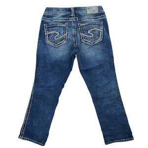 Silver Jeans Suki Mid Capri Jeans Embellished Pockets Dark Wash Women's W28